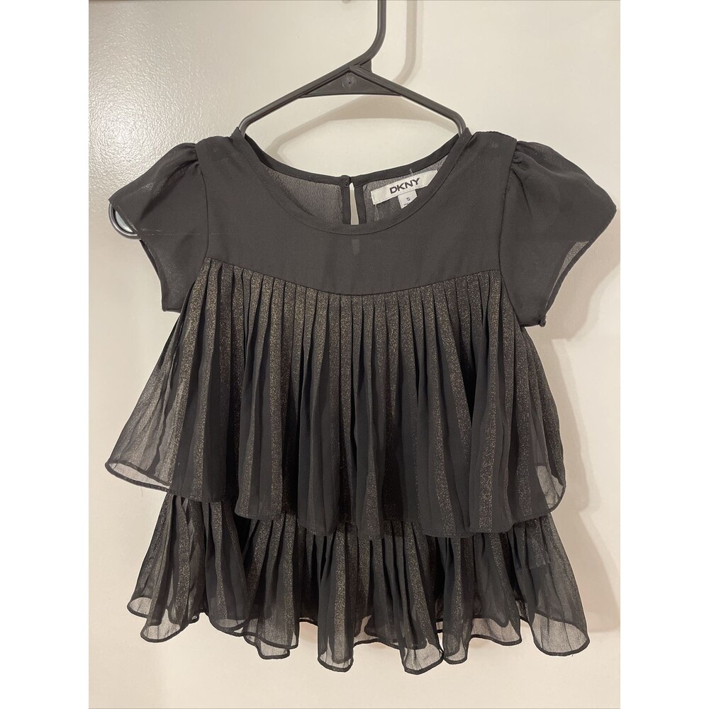 DKNY Black Bronze Chiffon Pleated Tiered Top  size 5
